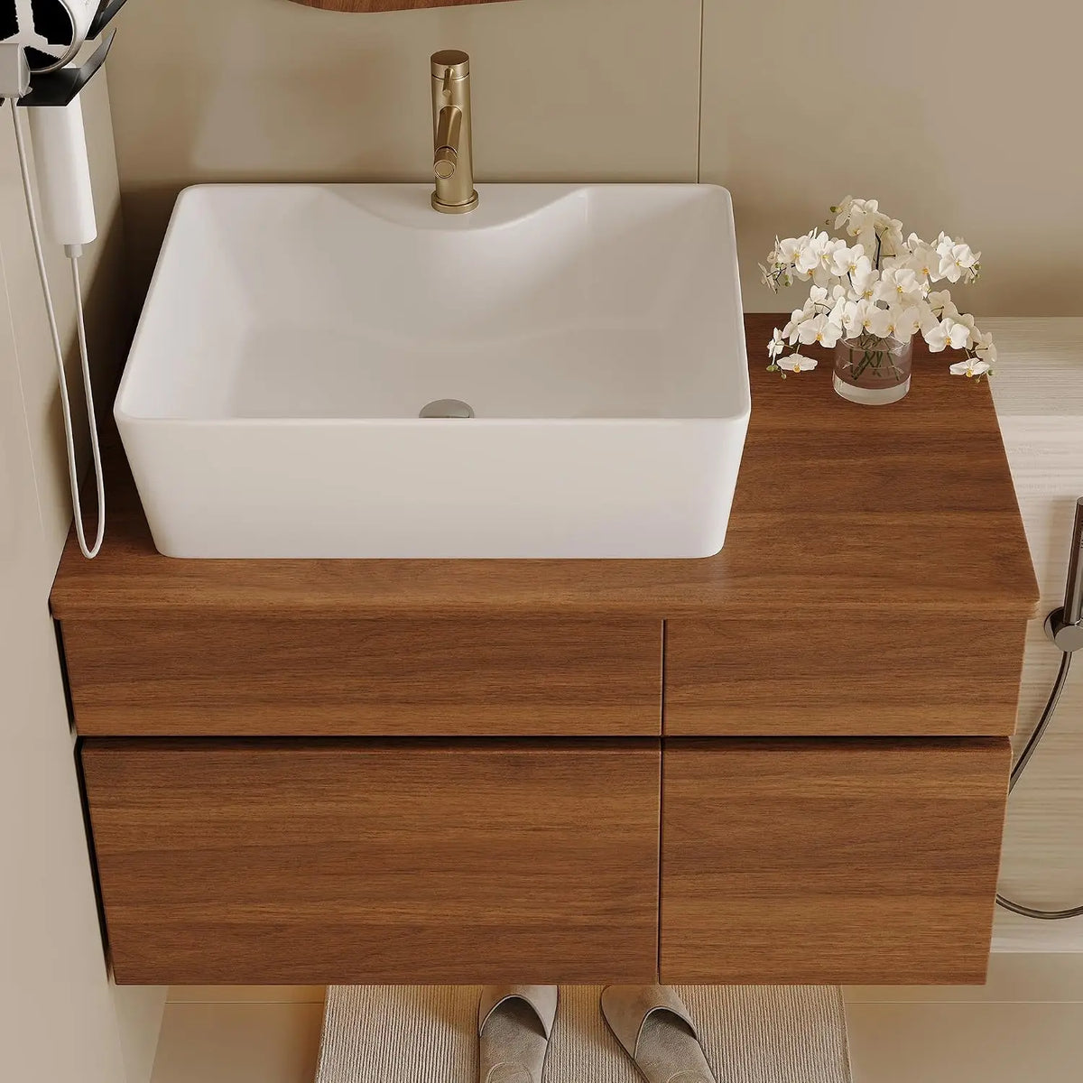31.5" Floating Bathroom Vanity with Sink and Drawer, Soft Closing, Solid Wood Mid Century Modern Single Bathroom Vanity, Custom