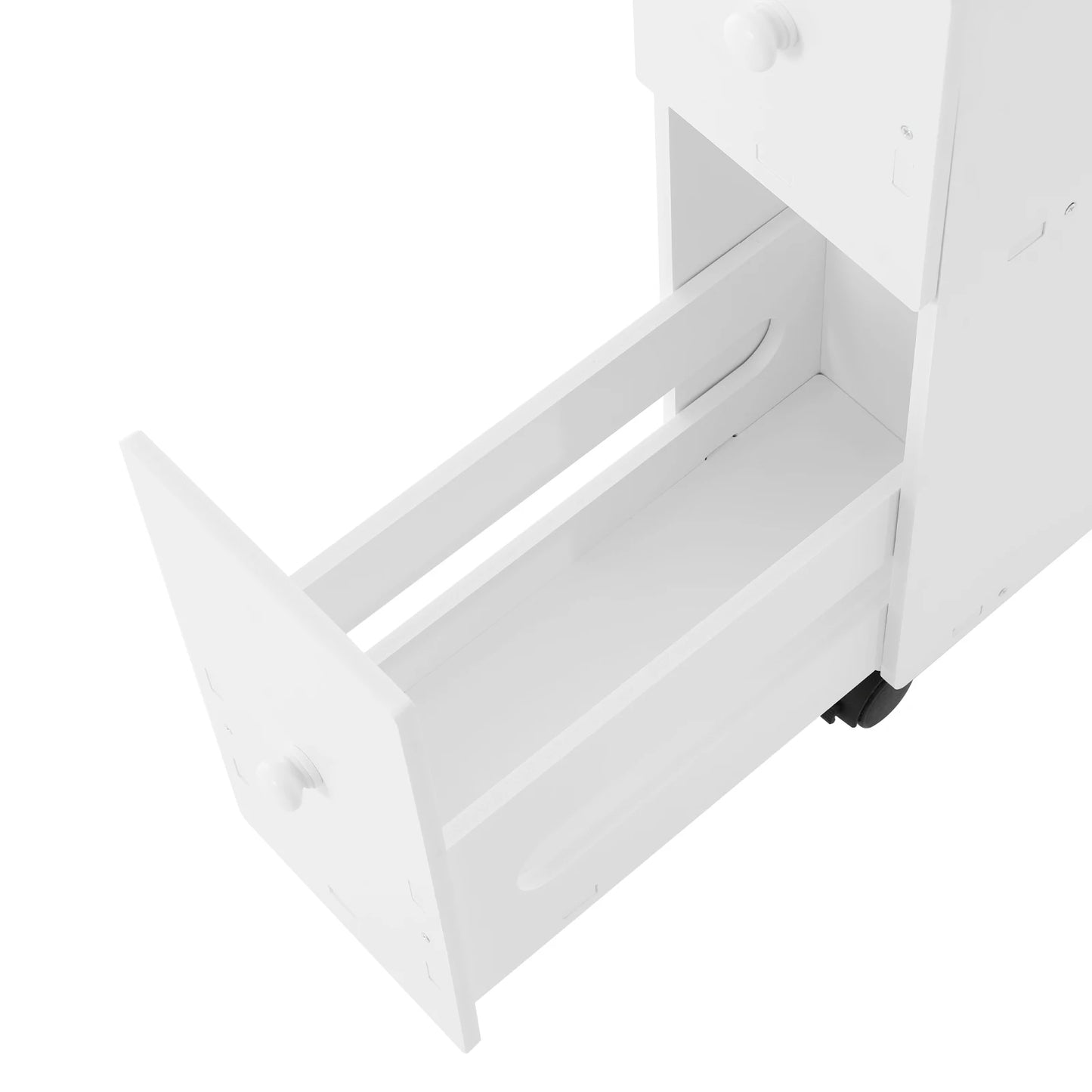 Modern Bathroom Storage Cabinet PVC Narrow Floor Storage Cabinet Floor Standing Storage Cabinet with Drawers Capacity 50kg White