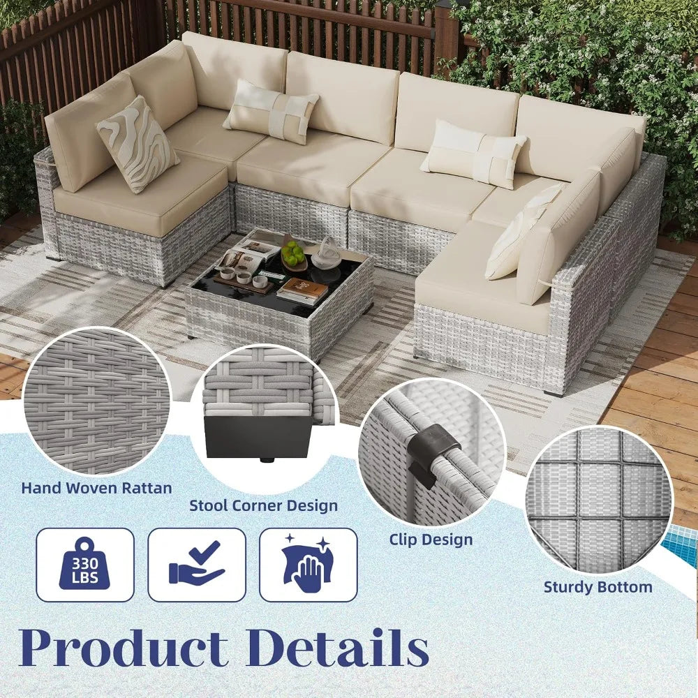 All Weather PE Rattan Outdoor Modular Sectional Conversation Patio Set