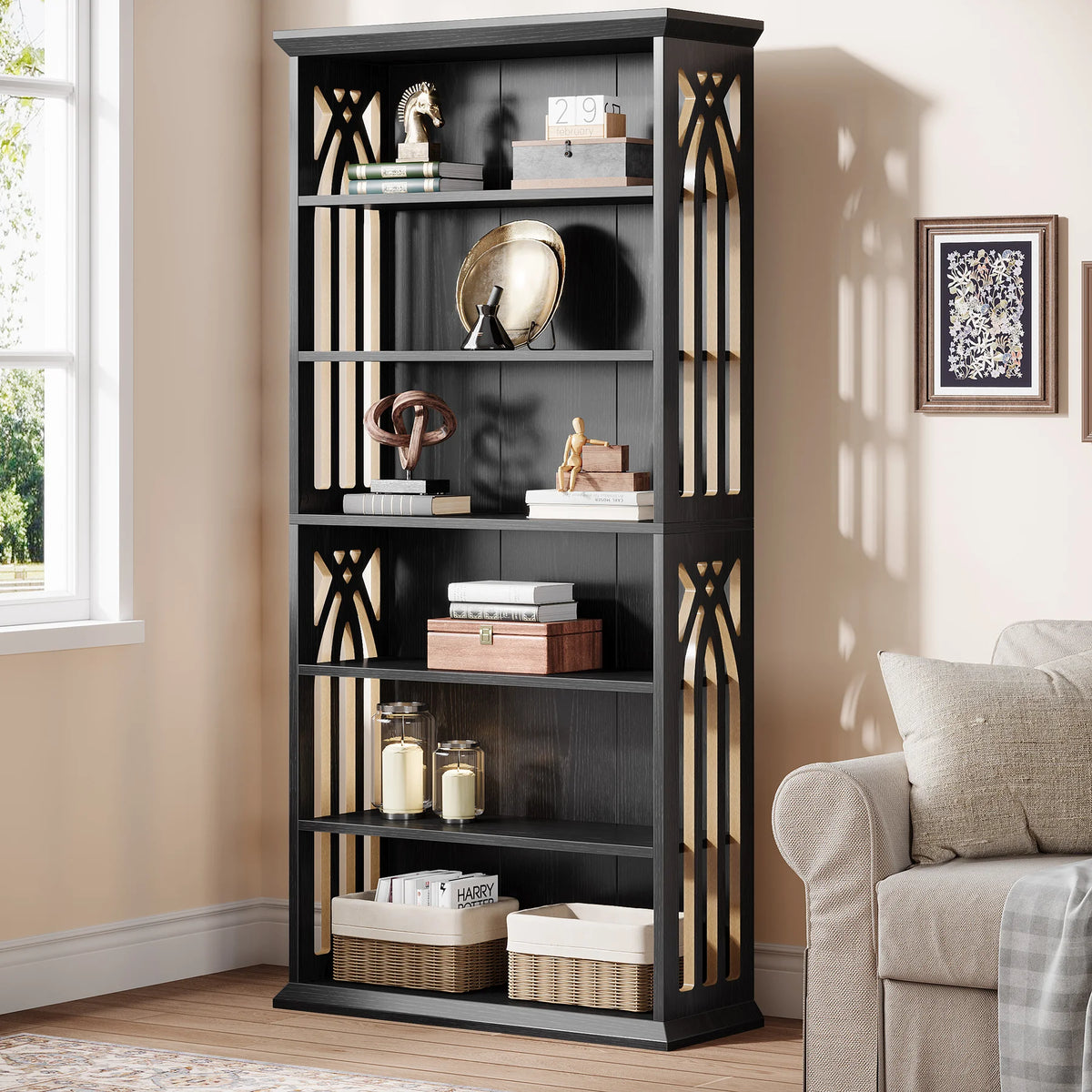 Tribesigns 6 Tier Tall Wood Bookshelf Freestanding Storage Display Shelf