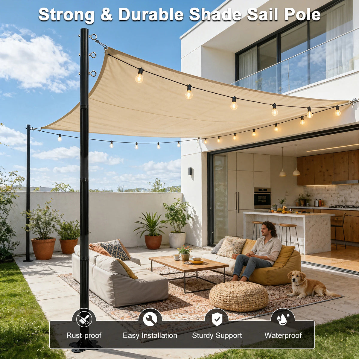 2 Pack 12ft Heavy Duty Metal Shade Sail Poles ，(Shade Sail not include）Rust-Resistant Adjustable Outdoor Support Post Kit for Patios Courtyards Backyards Gardens