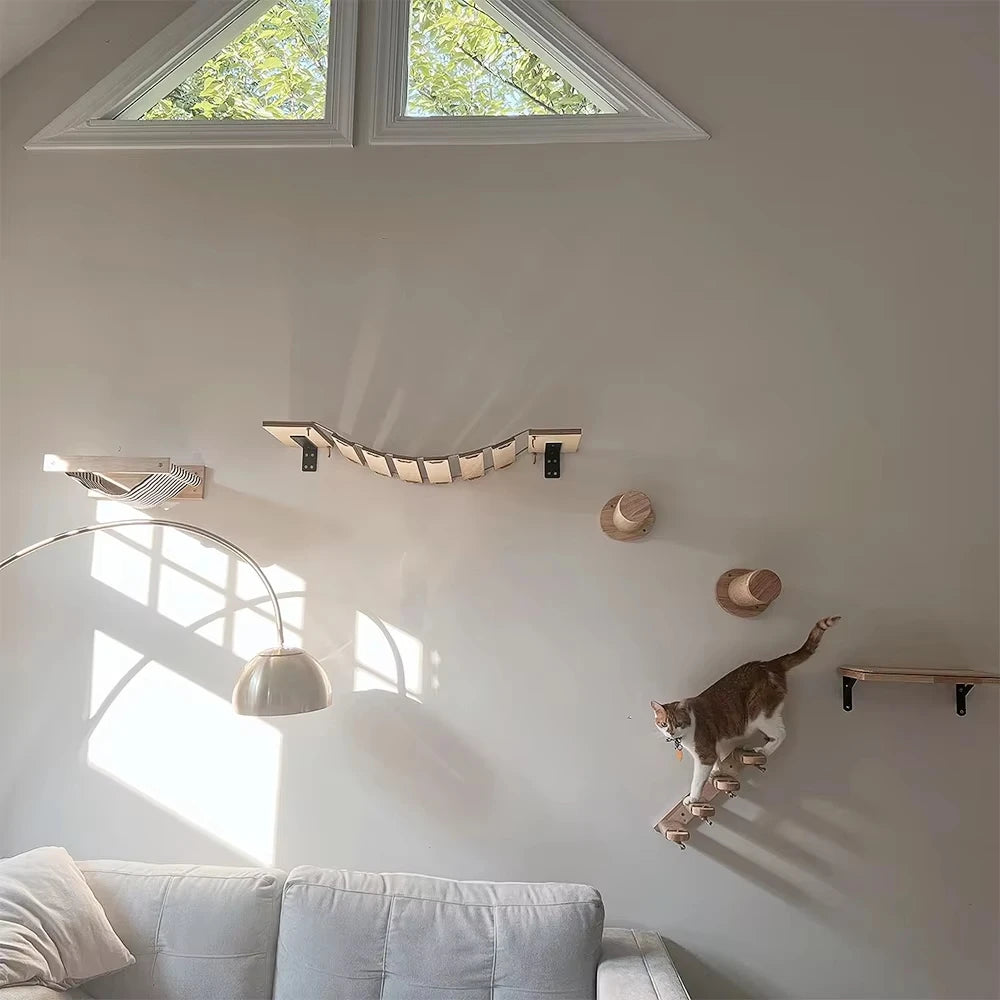 CWV Wall Mounted Cat Climbing Shelves With Sisal Scratching Post