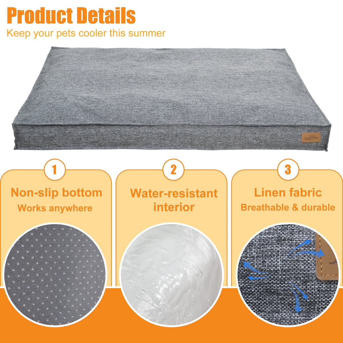 BORWART Washable Linen Dog Bed With Waterproof Lining