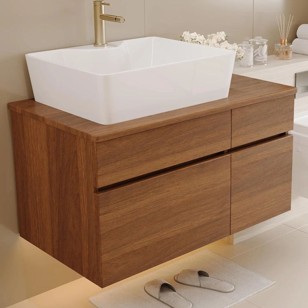 31.5" Floating Bathroom Vanity with Sink and Drawer, Soft Closing, Solid Wood Mid Century Modern Single Bathroom Vanity, Custom