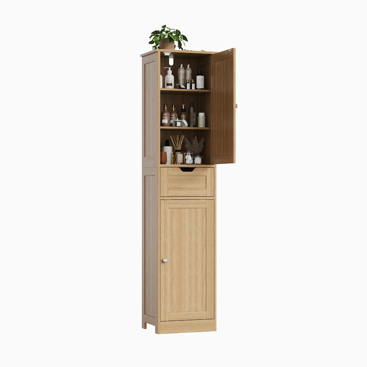 Space-Saving Slim Bathroom Storage Cabinet – Vertical Organizer Rack, Robust Particle Board, Appropriate for Basin Area, Compact Solution, Rustic Style