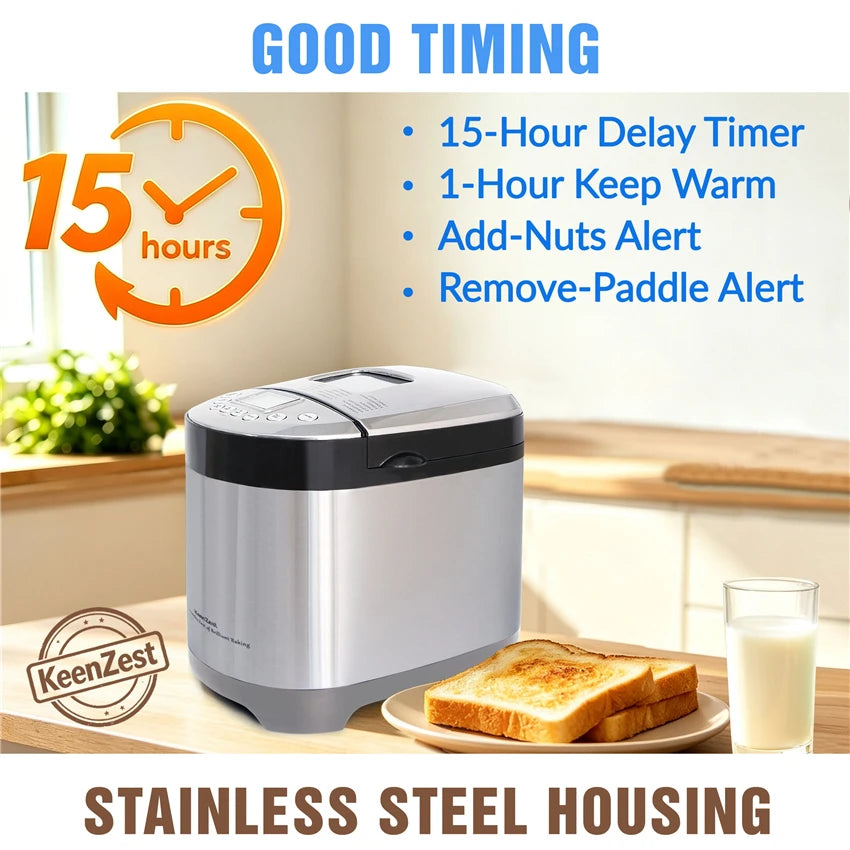 KeenZest Smart Automatic Bread Maker With Customizable Baking Cycles