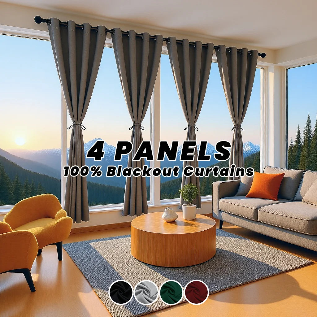 4 Panels 100% Blackout Curtains, Thermal Noise Reduce Privacy Drapes, Modern Home Xmas Decor for Living Room Bedroom Balcony