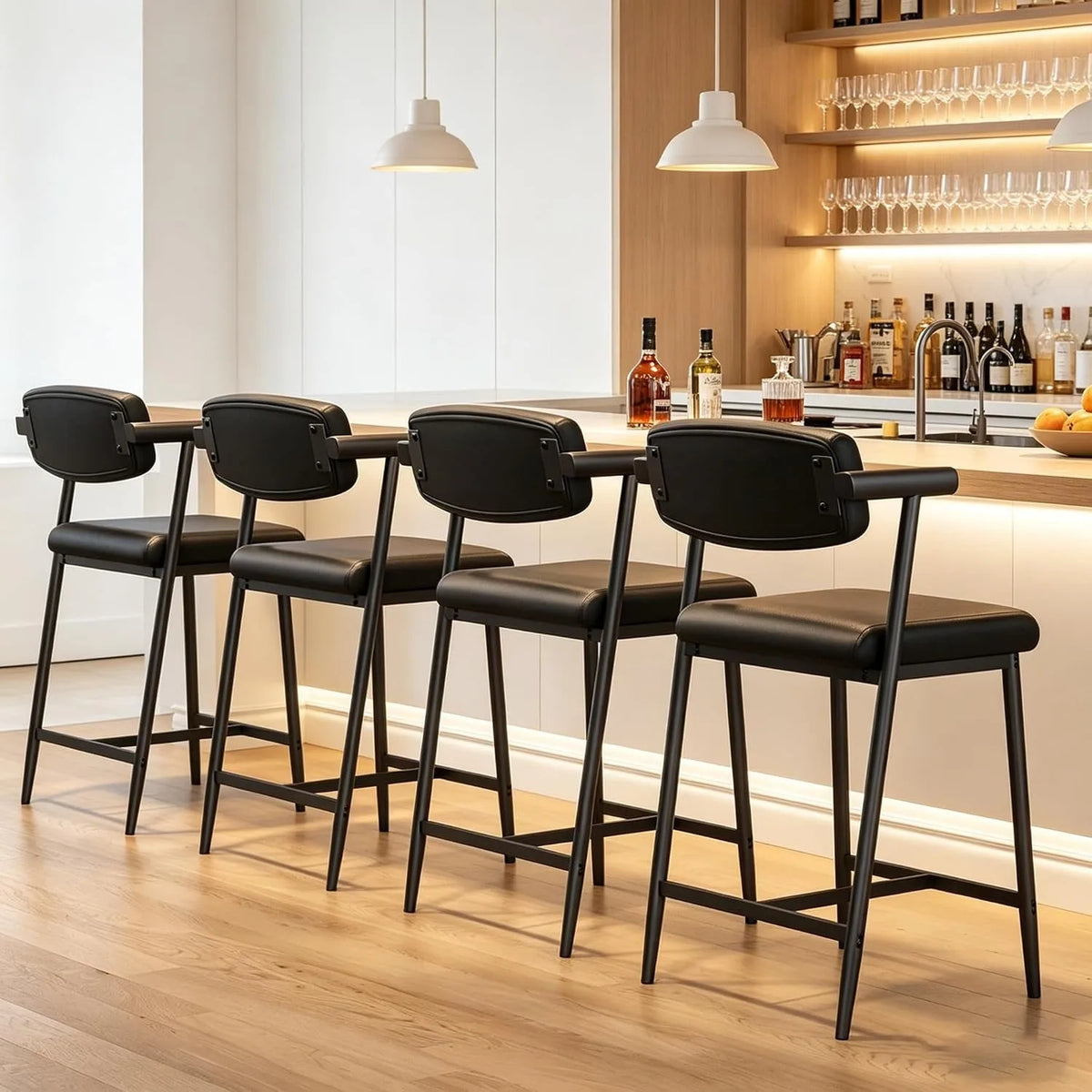 Set Of 4 Upholstered Bar Stools With Arms And Backrests