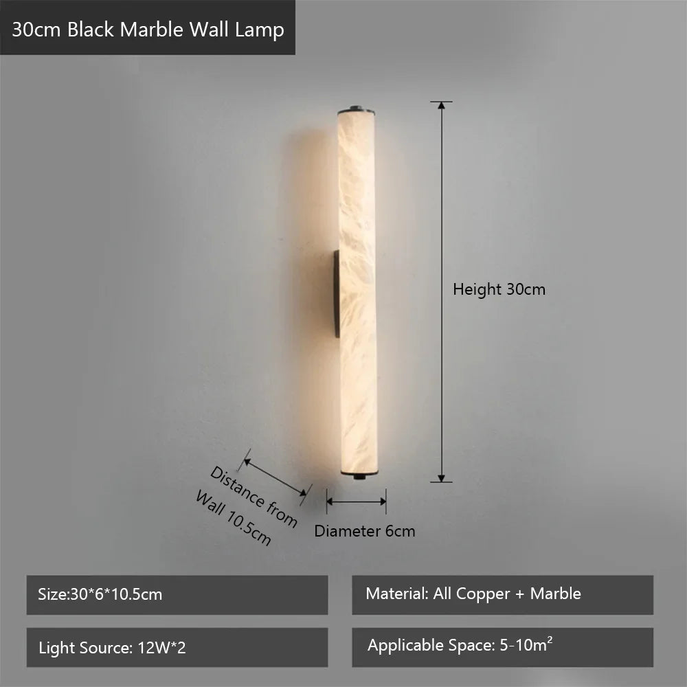 Spanish Natural Marble Wall Light for Bathroom Cylindrical Wall Lamp Stone Up and Down Sconce Indoor Parlor Bedroom Stairs Decor