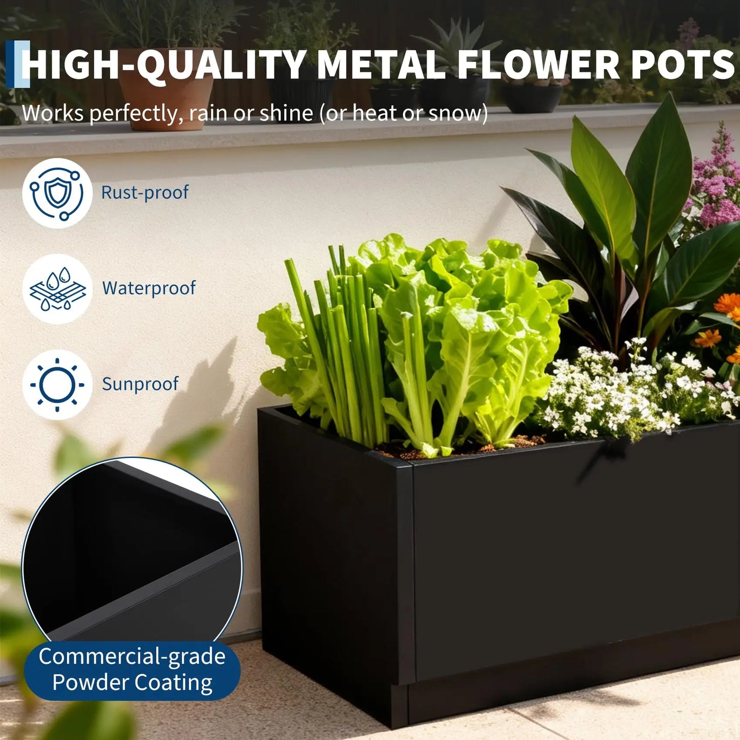 47x16 LED Metal Planter Box With Light Strips & Controller, Raised Garden Bed With Drainage Holes For Patio Yard Decor