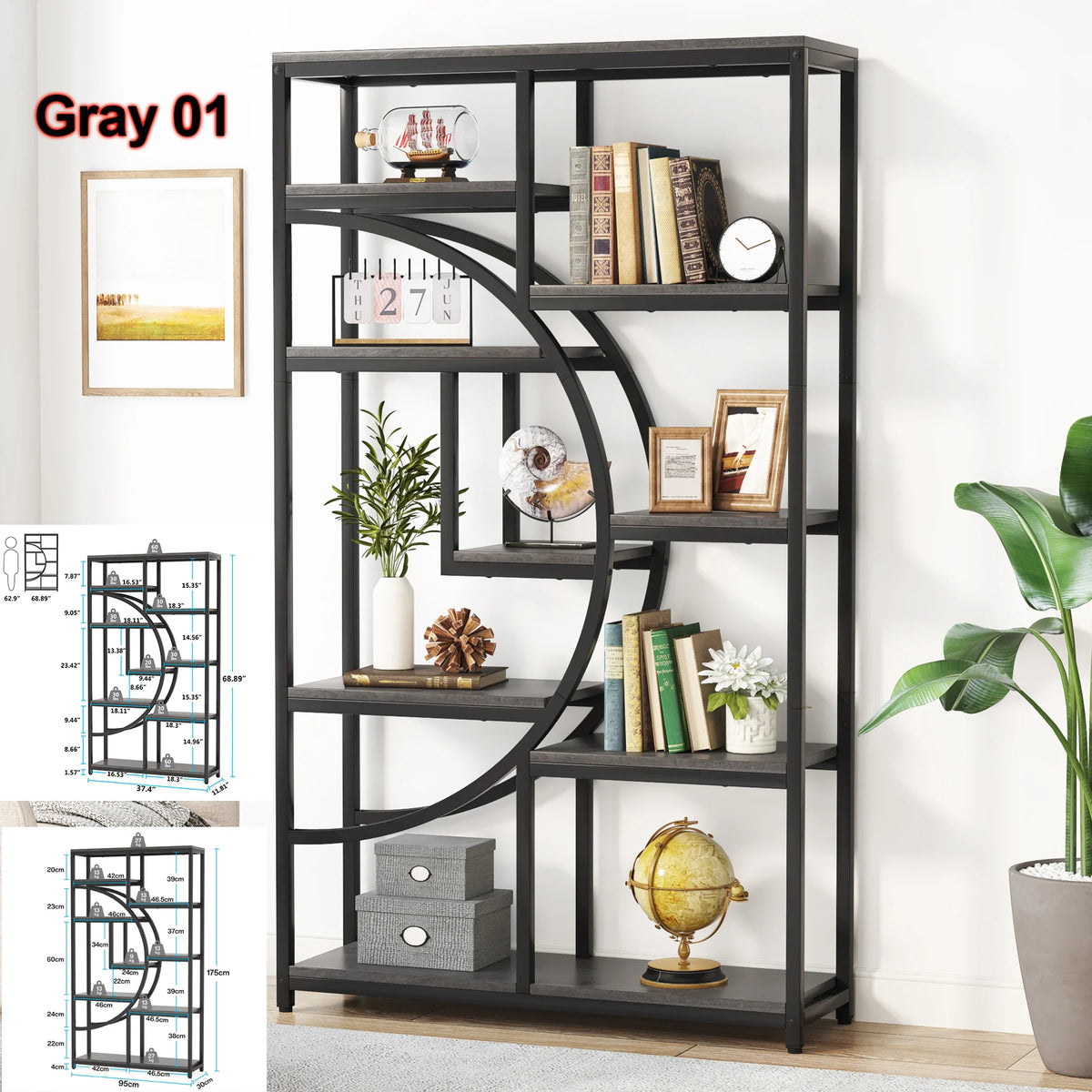 Tribesigns Industrial Etagere Bookcase Display Shelf Storage Organizer
