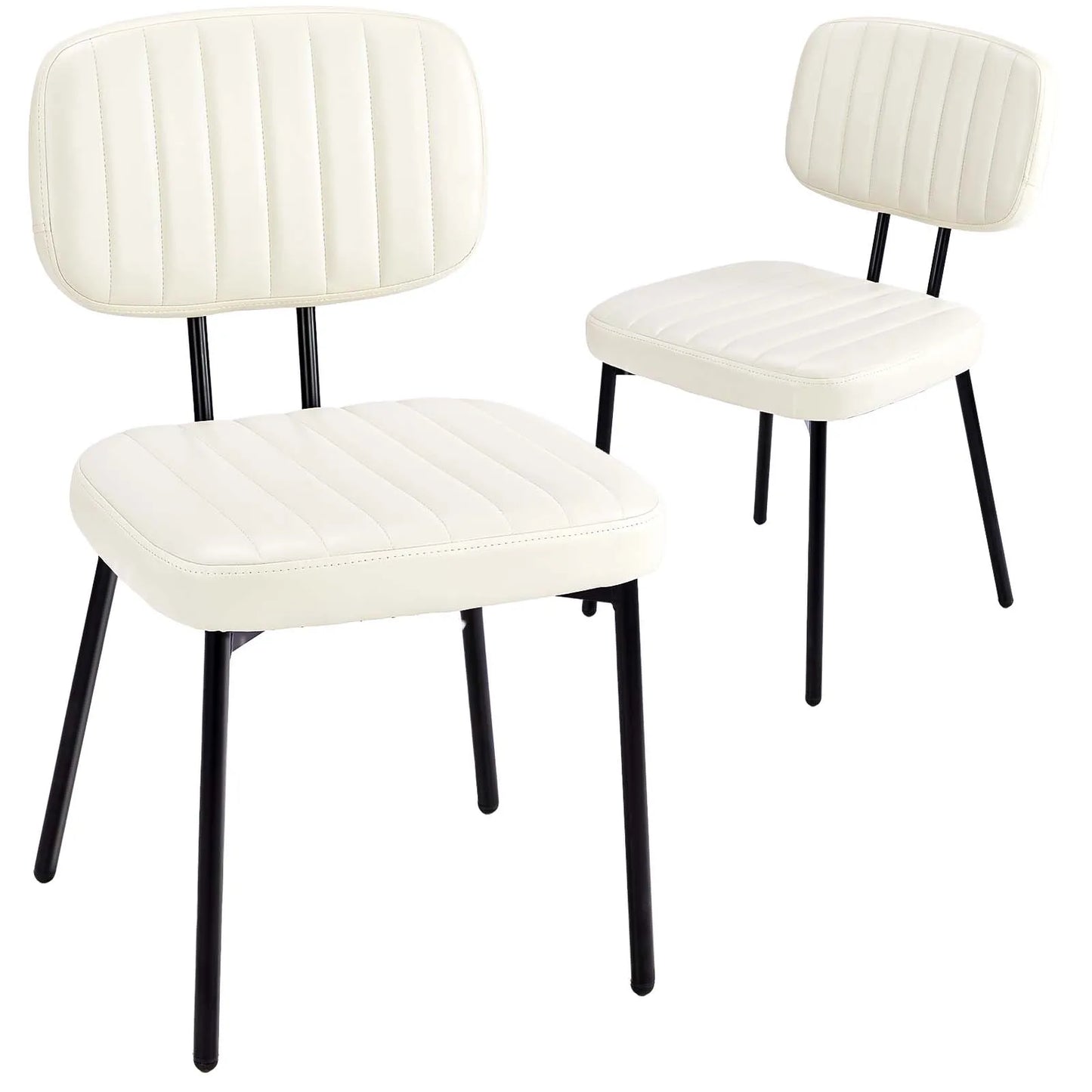 JHK Faux Leather Dining Chairs Pair Lumbar Support Metal Legs