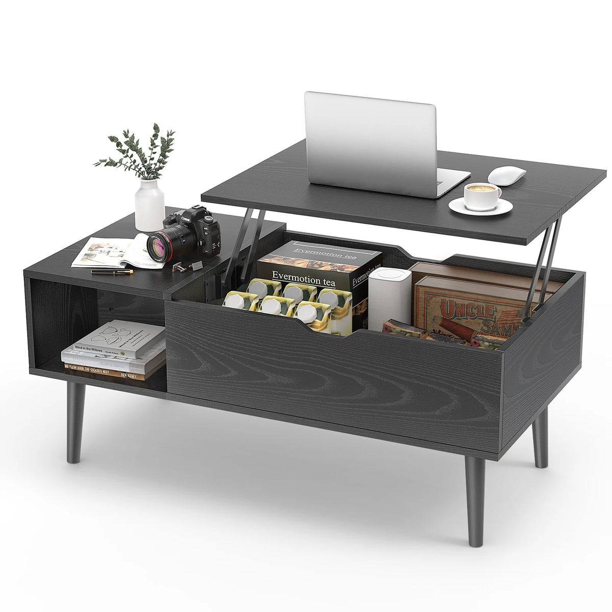 JHK Lift Top Coffee Table Wood Storage Shelf Living Room