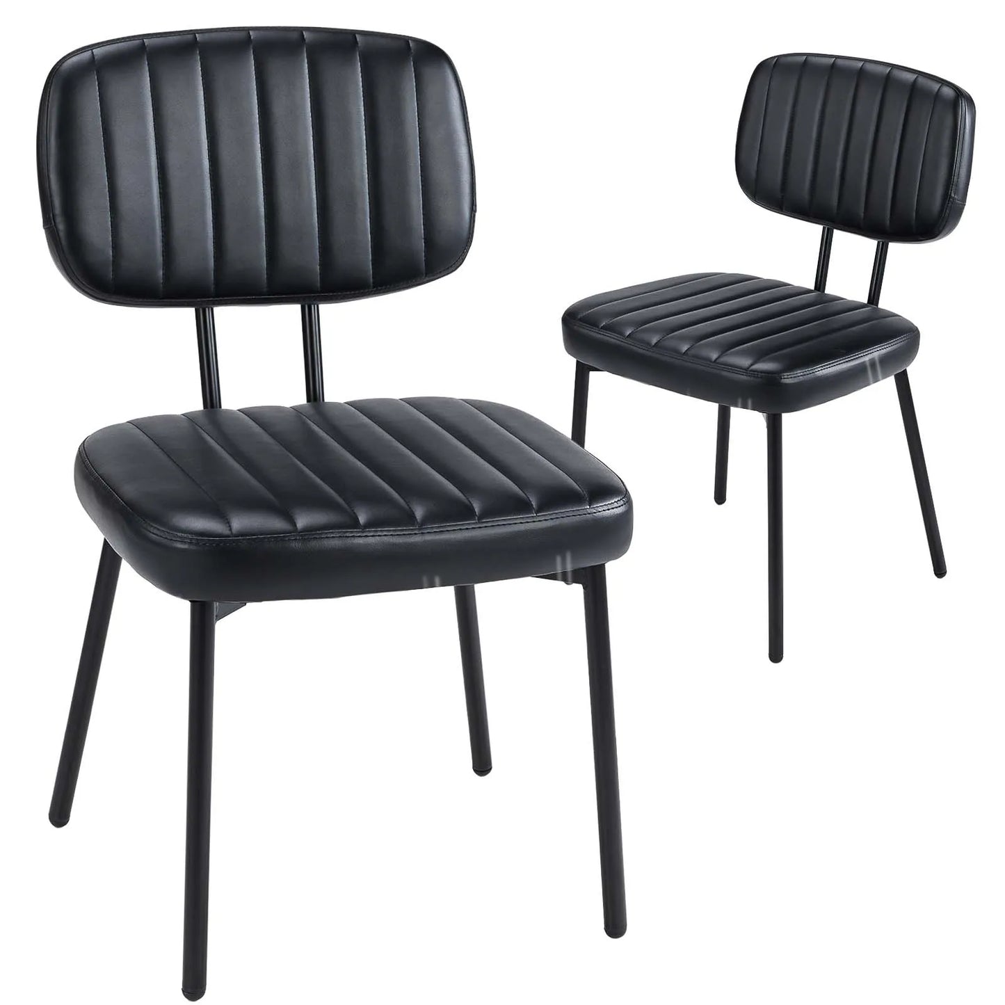 JHK Faux Leather Dining Chairs Pair Lumbar Support Metal Legs