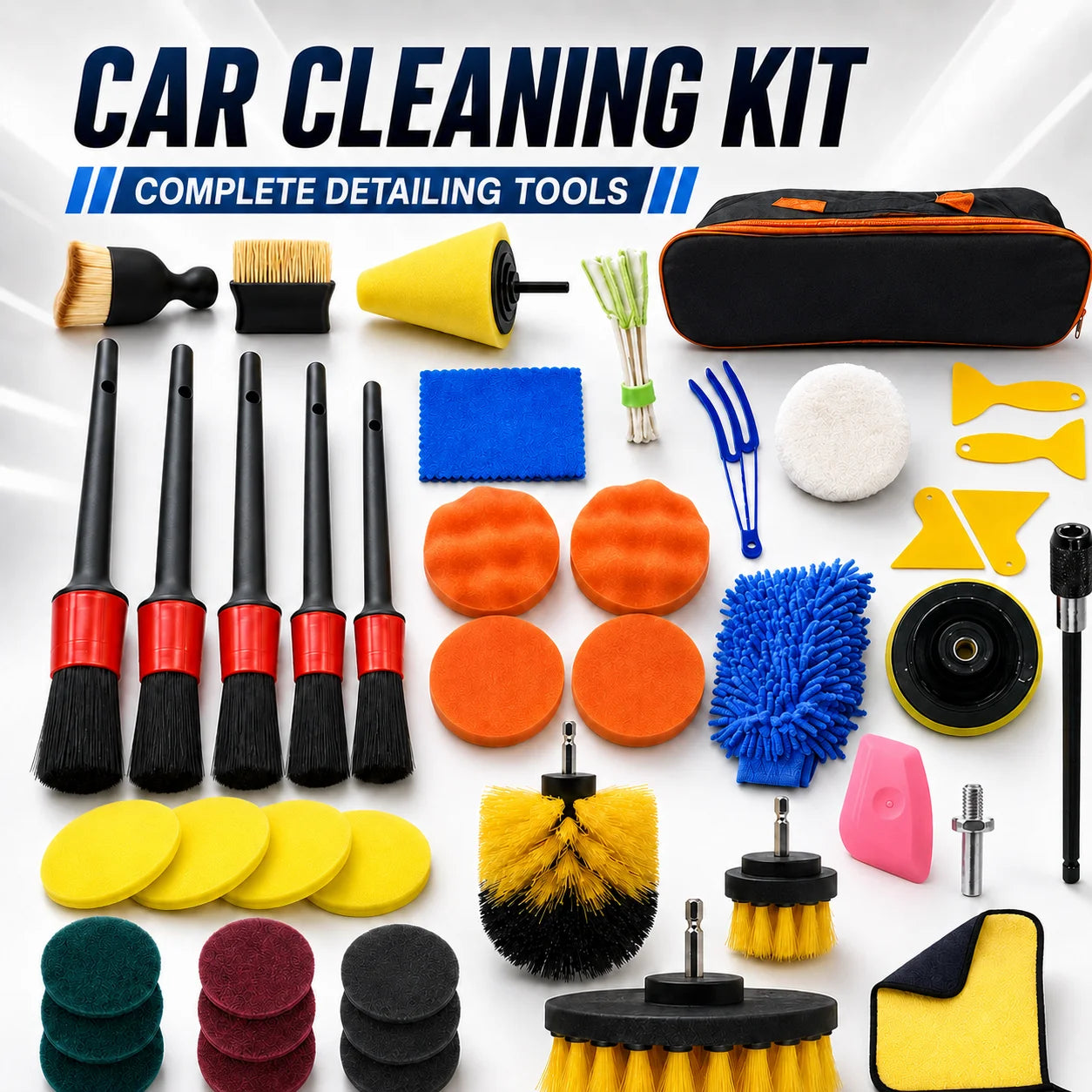 New Car Cleaning Kit Scrubber Drill Detailing Brush Set Air Conditioner Vents Towel Polisher Car Auto Detailing Tools