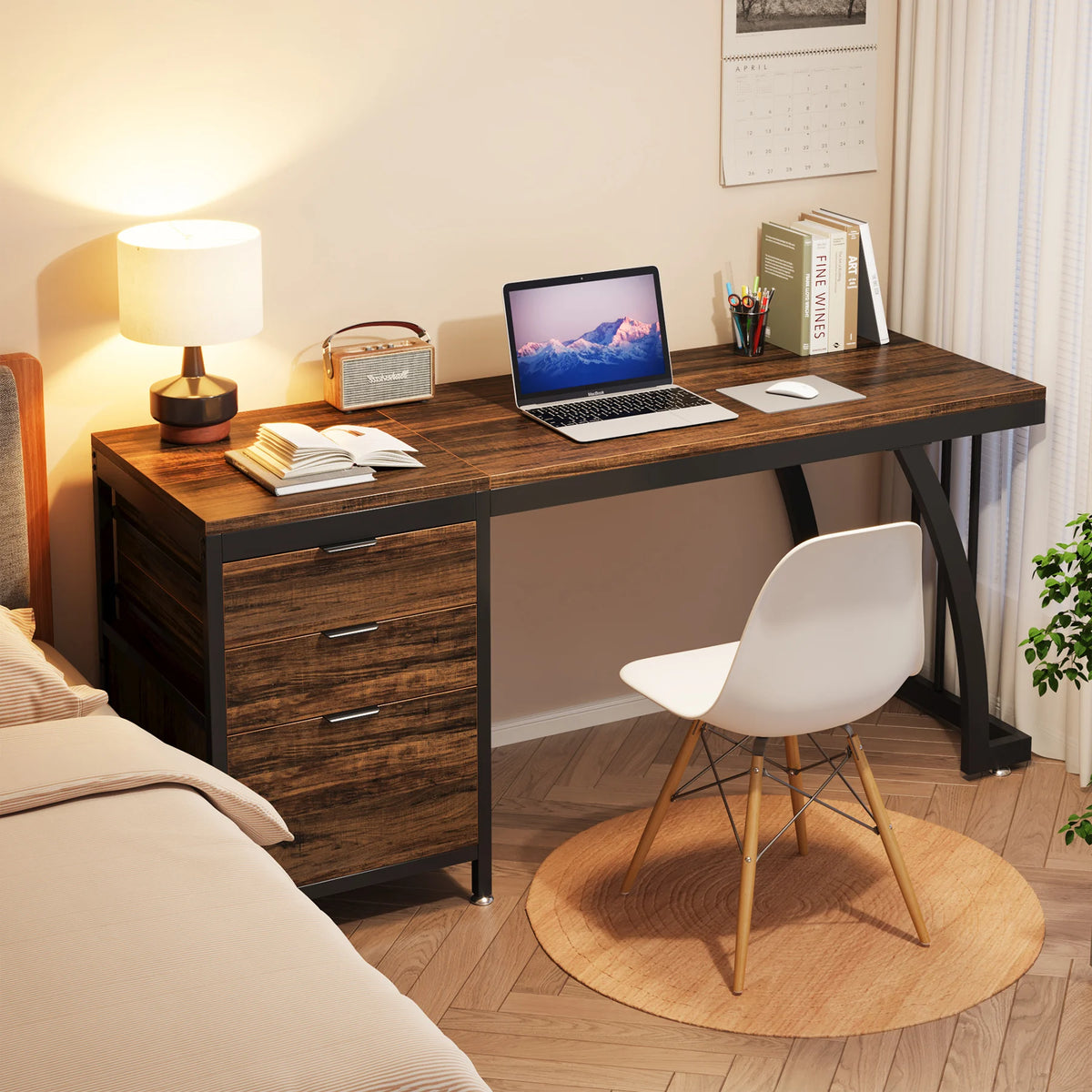 Tribesigns Computer Desk With Three Drawers Industrial Workstation
