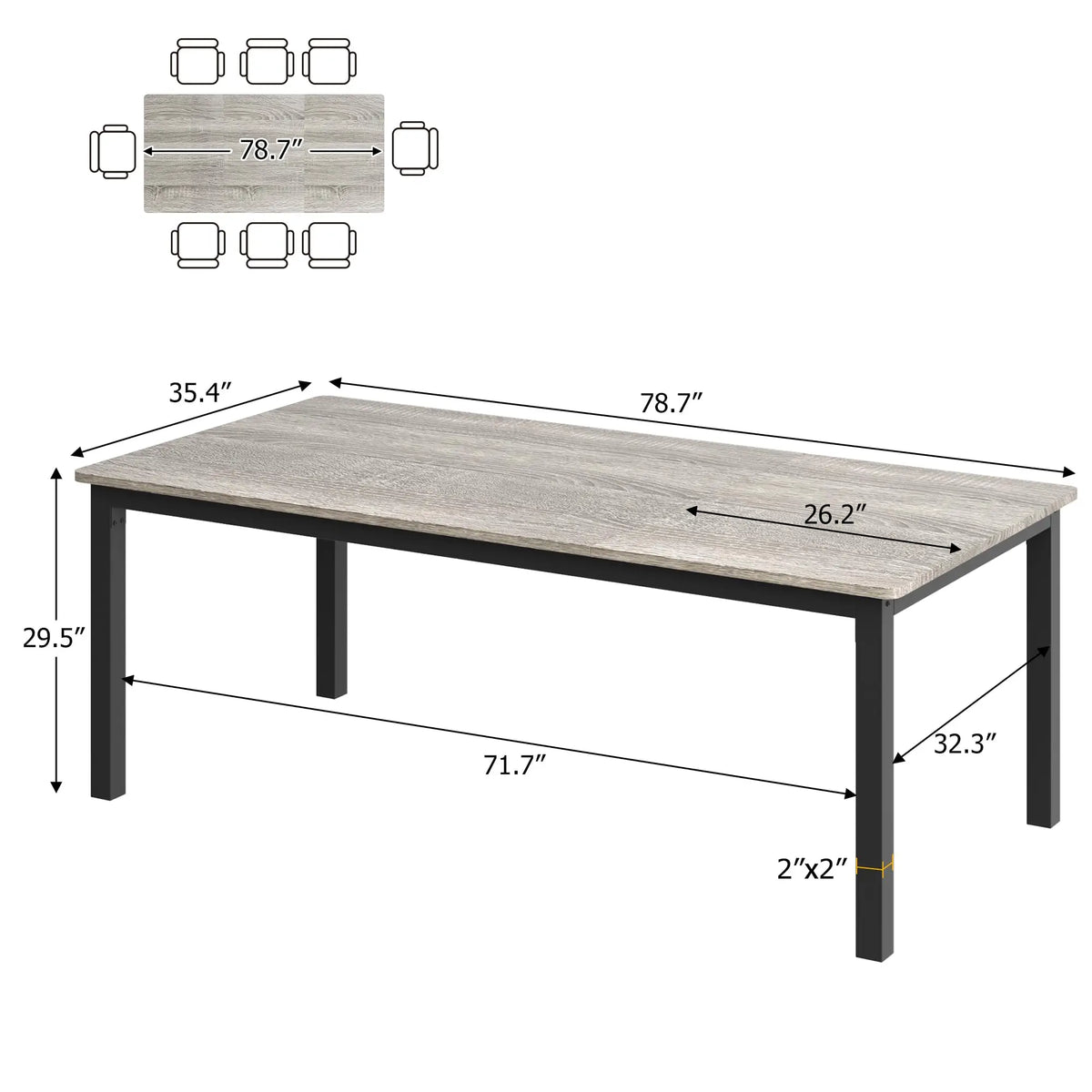 EliteZ Farmhouse Wooden Dining Table With Industrial Metal Frame