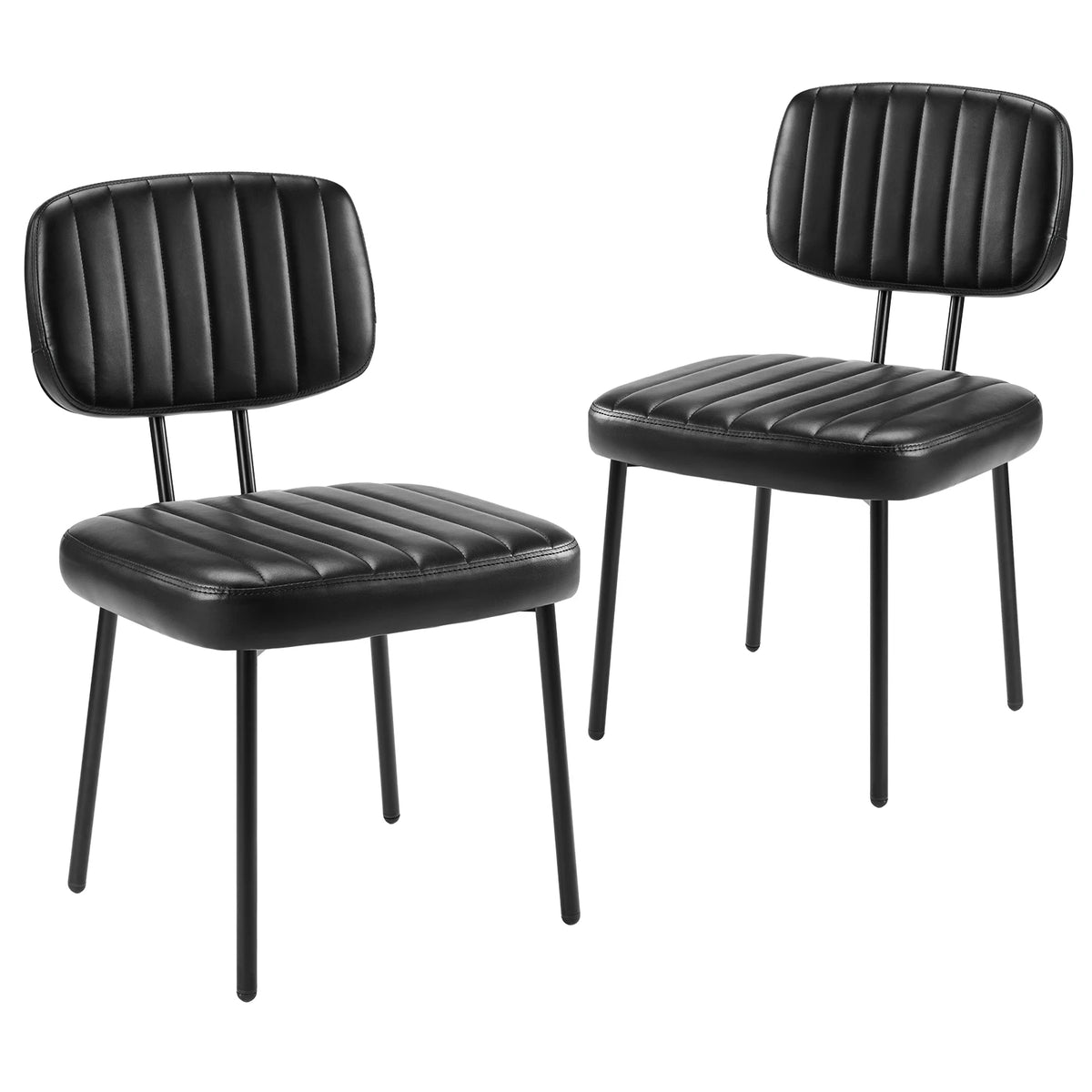 JHK Faux Leather Dining Chairs Pair Lumbar Support Metal Legs