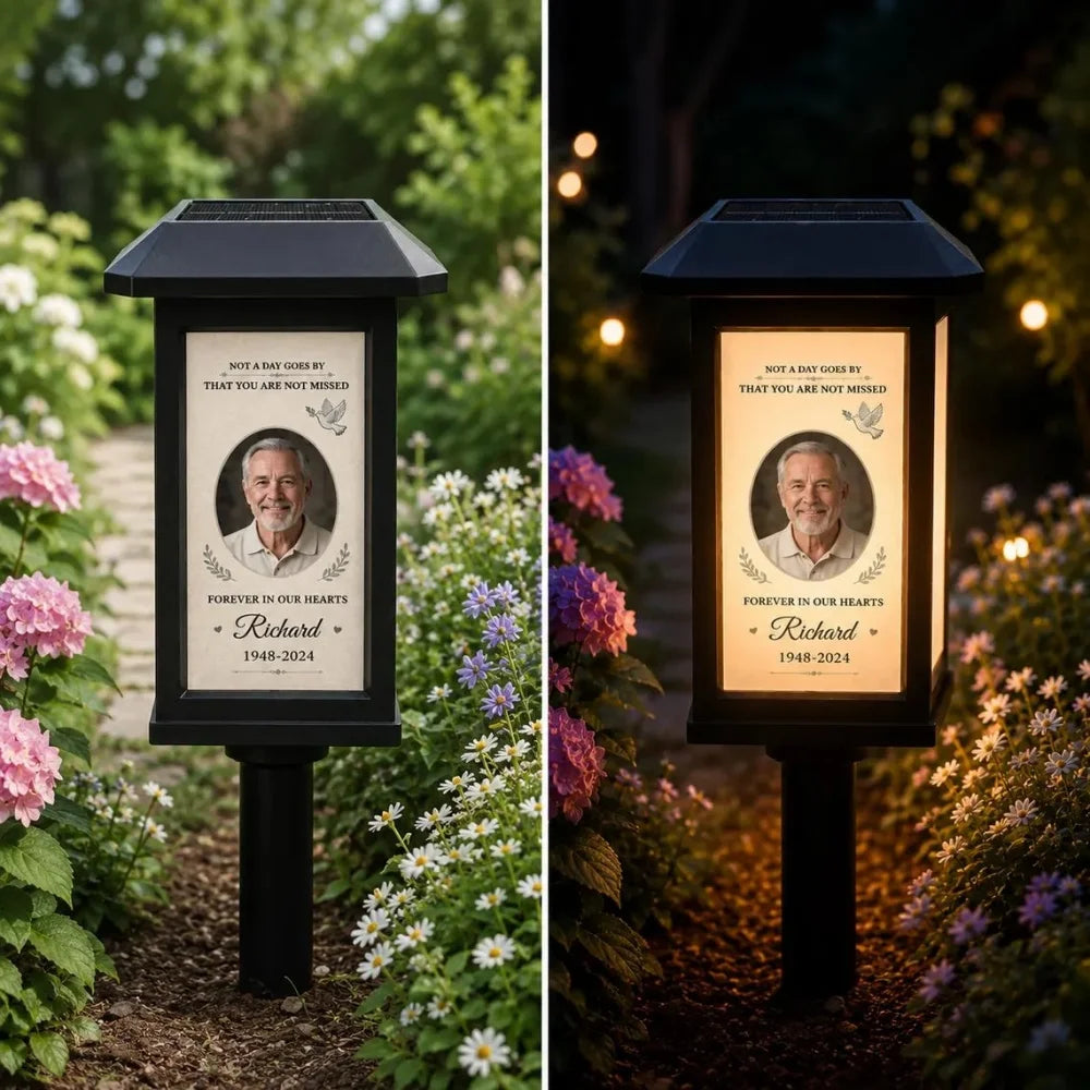 Personalized Memorial Solar Garden Light with Customized Photo Memorial Plaque Memorial Day & Grandparents Day
