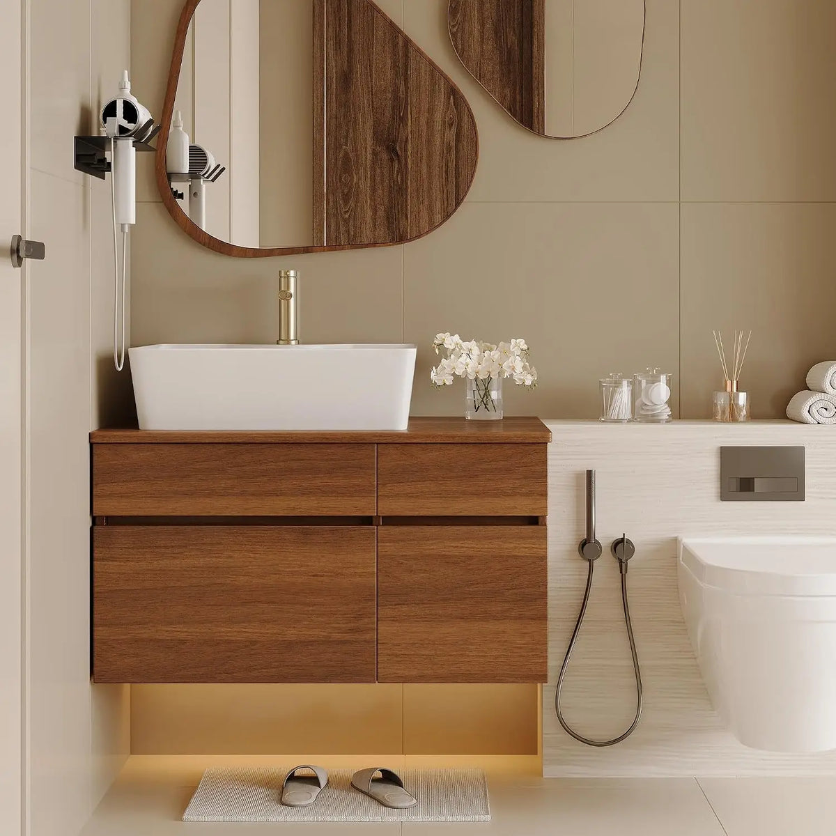 31.5" Floating Bathroom Vanity with Sink and Drawer, Soft Closing, Solid Wood Mid Century Modern Single Bathroom Vanity, Custom