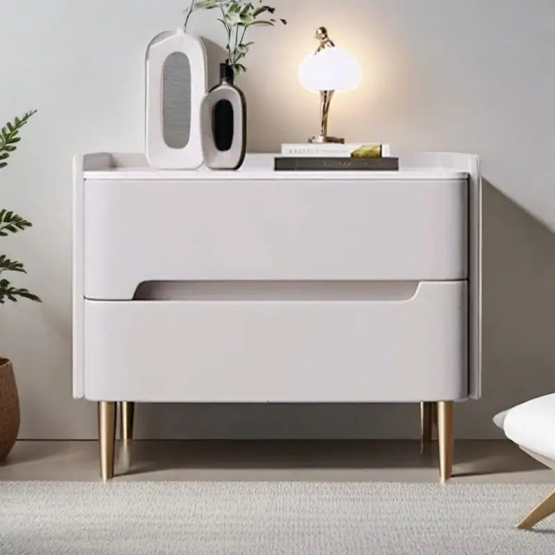 MOYU Modern Luxury Marble Top Nightstand With Wood Frame Storage