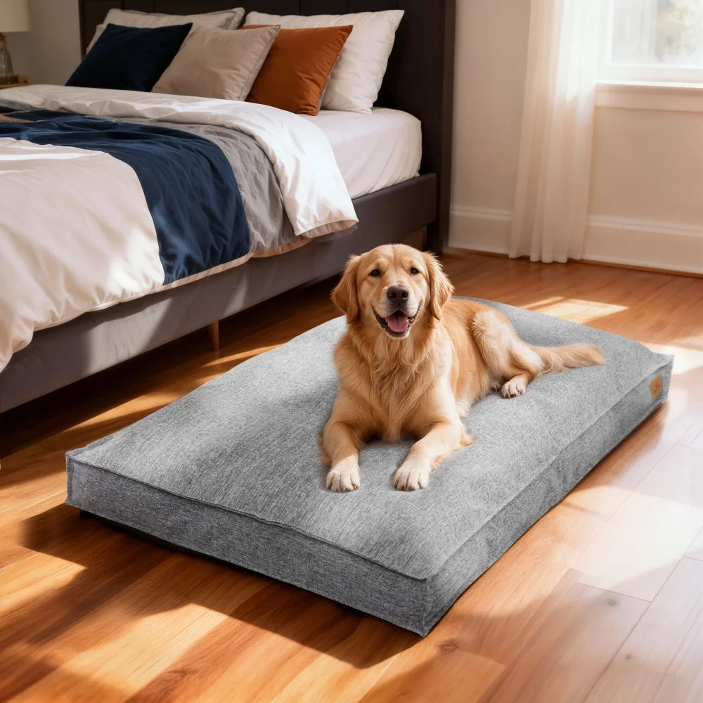 BORWART Washable Linen Dog Bed With Waterproof Lining