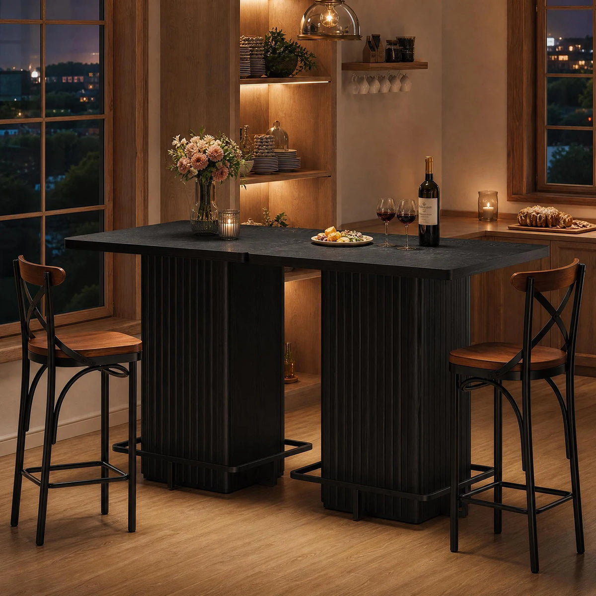 HiMISS Fluted Pedestal Counter Height Bistro Dining Table Metal Footrest