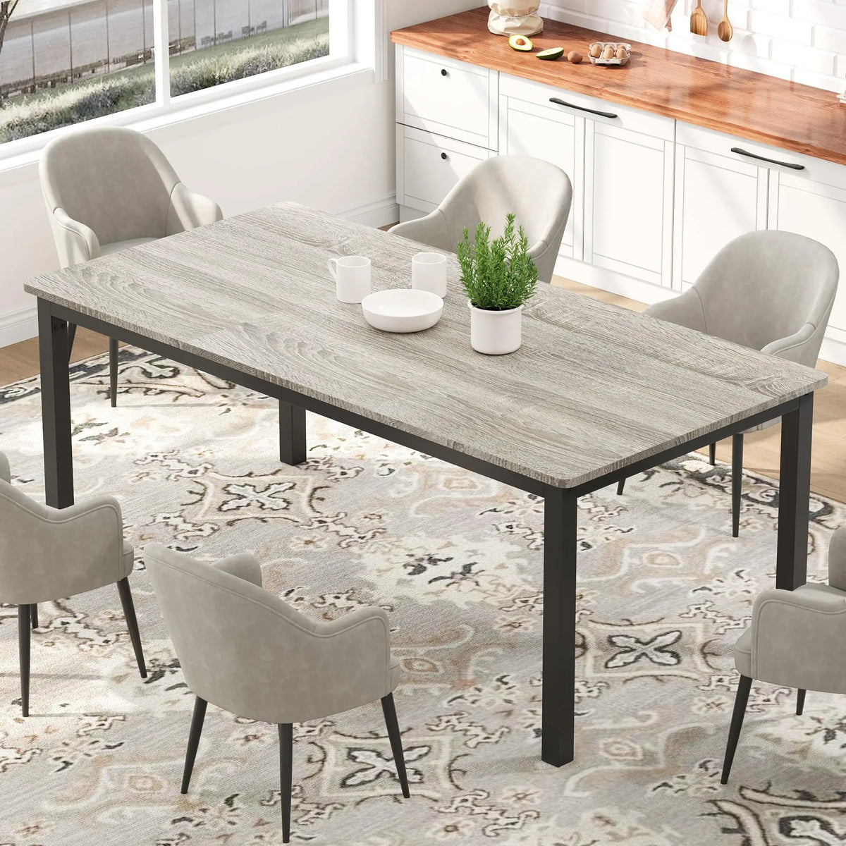 EliteZ Farmhouse Wooden Dining Table With Industrial Metal Frame