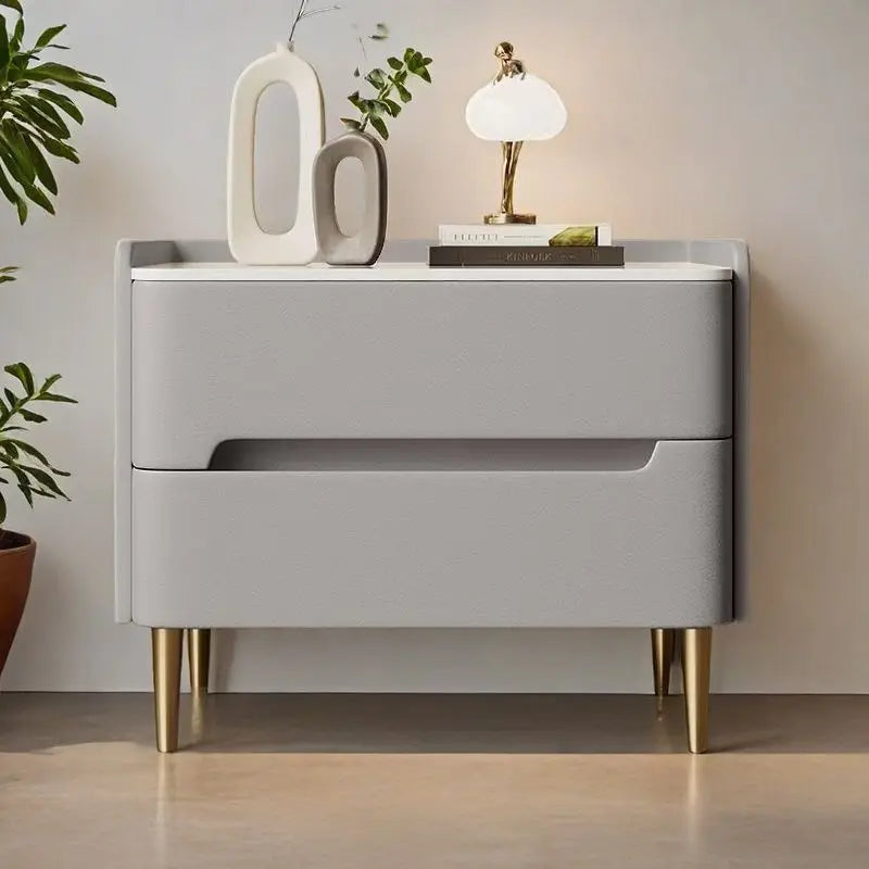 MOYU Modern Luxury Marble Top Nightstand With Wood Frame Storage