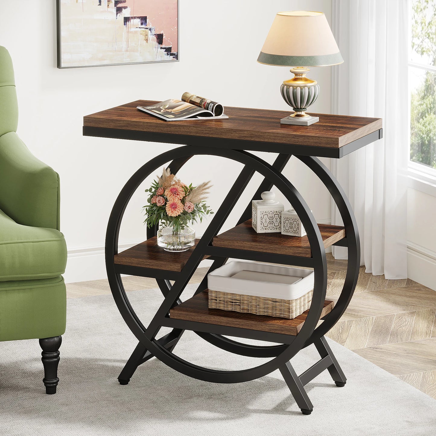 Tribesigns Industrial End Table With Storage Shelves Narrow Side Table