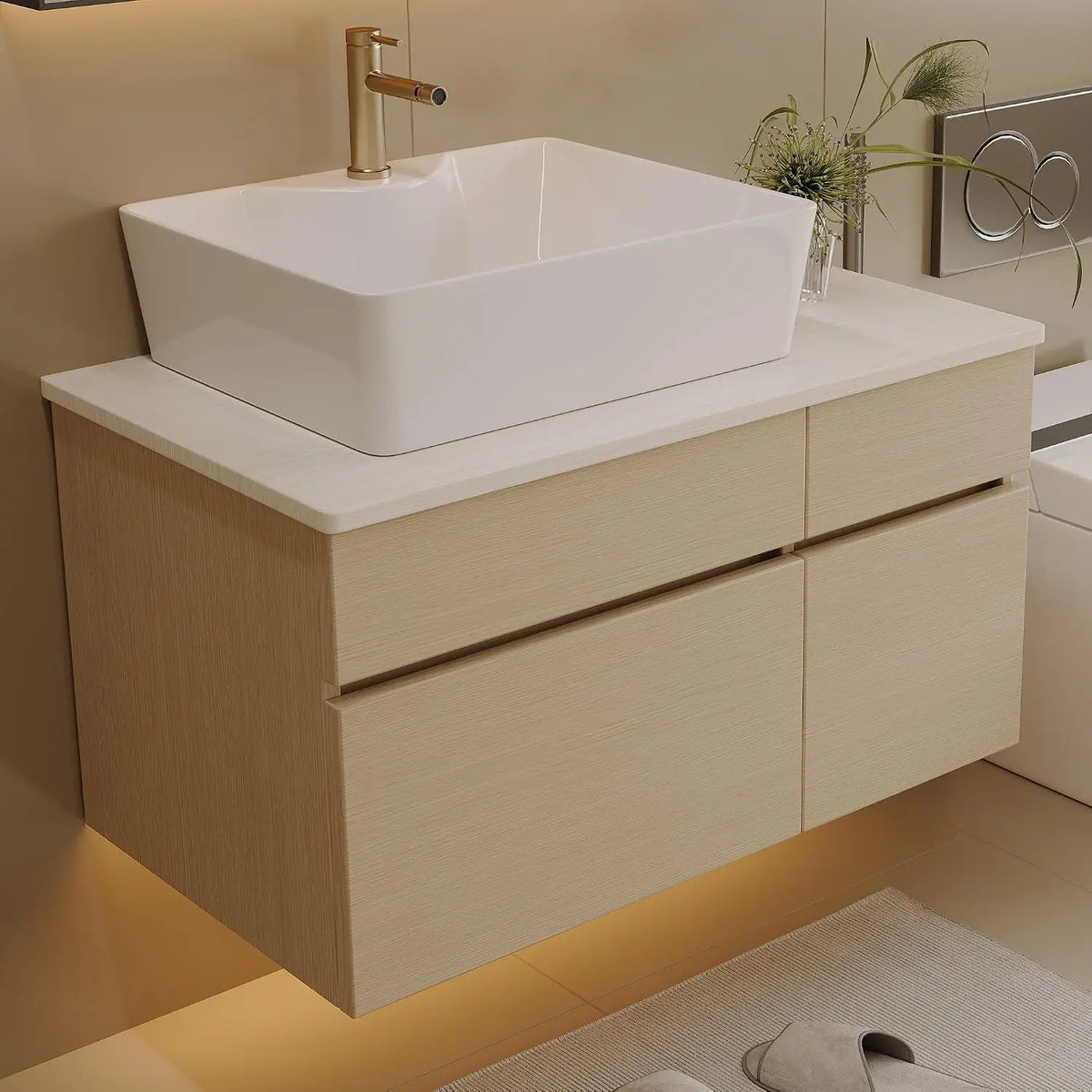 31.5" Floating Bathroom Vanity with Sink and Drawer, Soft Closing, Solid Wood Mid Century Modern Single Bathroom Vanity, Custom