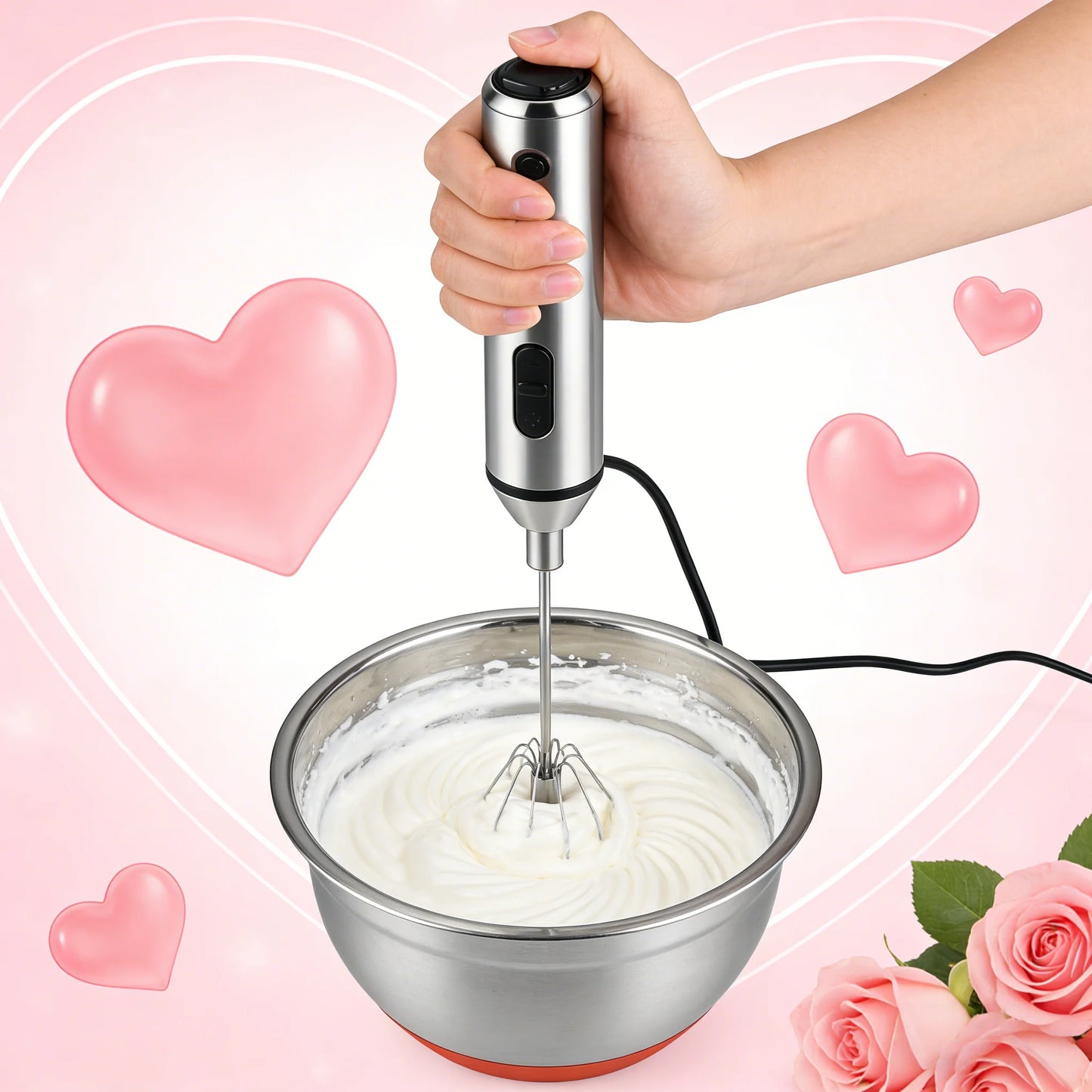 Handheld Automatic Electric Whisk One Touch Multi Function Hand Mixer for Egg Cream Powder Drink Blending Practical Kitchen Gadget Valentine Gift