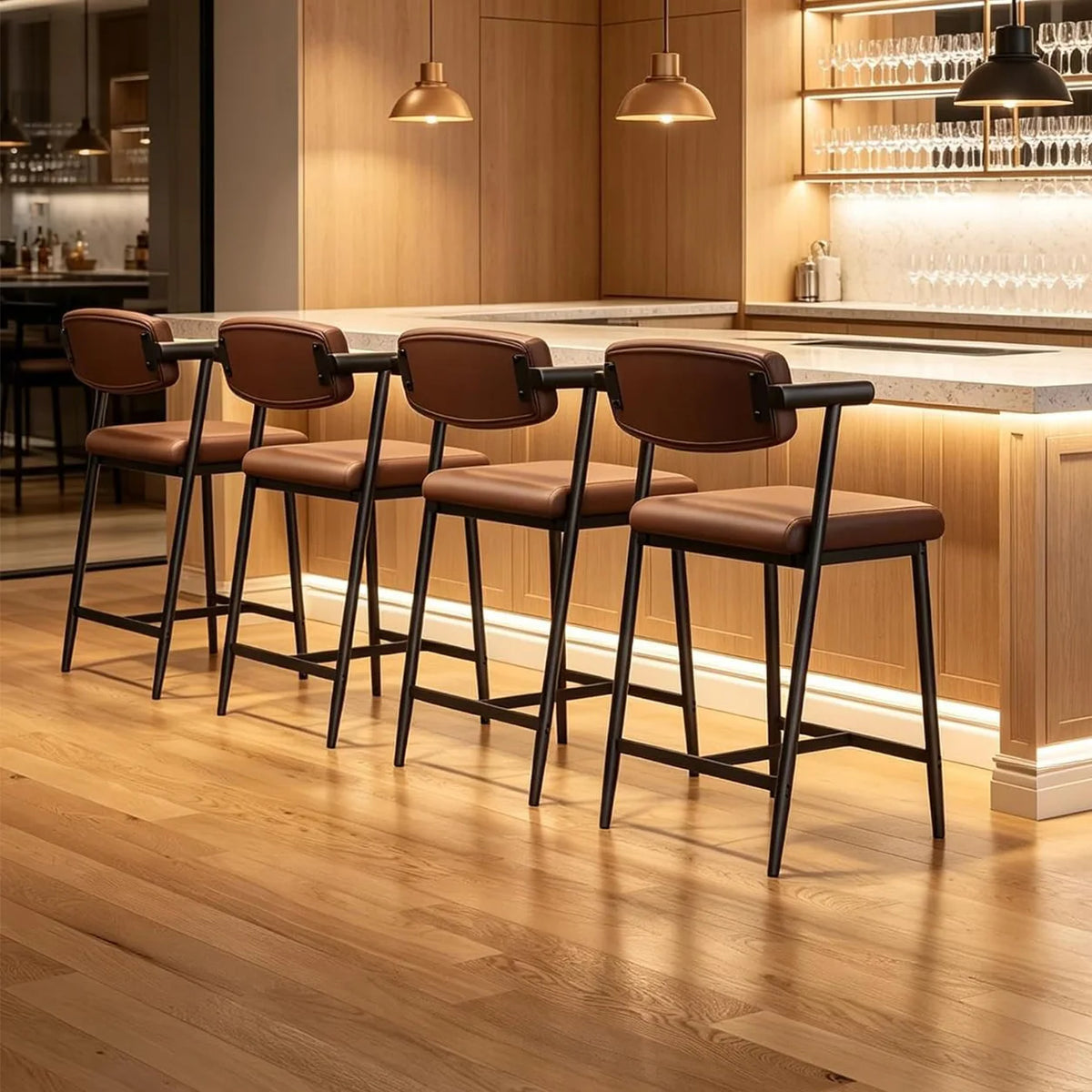 Set Of 4 Upholstered Bar Stools With Arms And Backrests