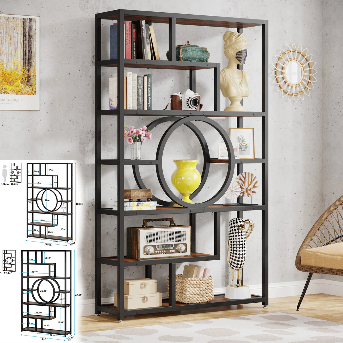 Tribesigns Industrial Etagere Bookcase Display Shelf Storage Organizer