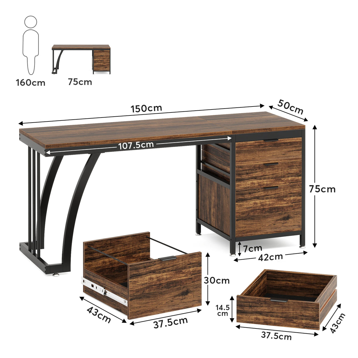 Tribesigns Computer Desk With Three Drawers Industrial Workstation