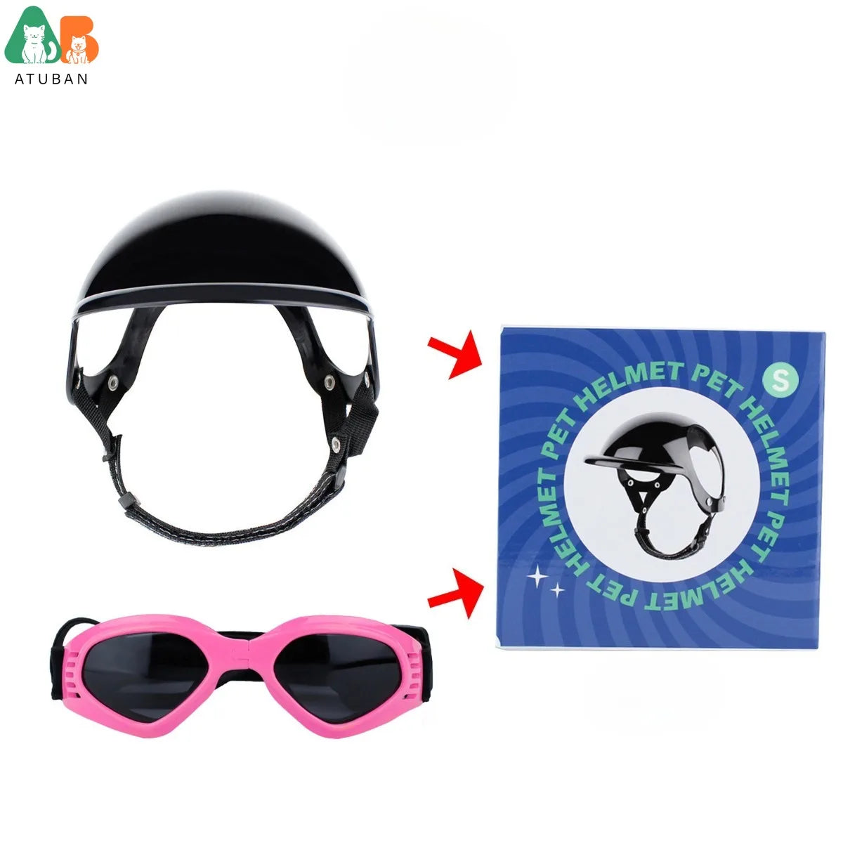 ATUBAN Cool Pet Motorcycle Helmet - Lightweight Goggles & Ear Holes Design, Stylish Protection for Small Dogs Riding & Driving