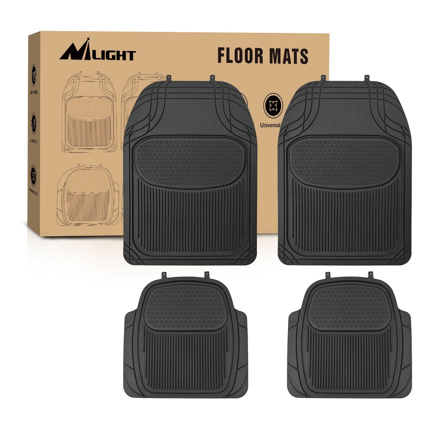 Nilight PVC Floor Mats for Cars Trucks SUVs,Universal Trim to Fit for Most Vehicles,All Weather Protection Heavy Duty Floor Liners,Pack of 4