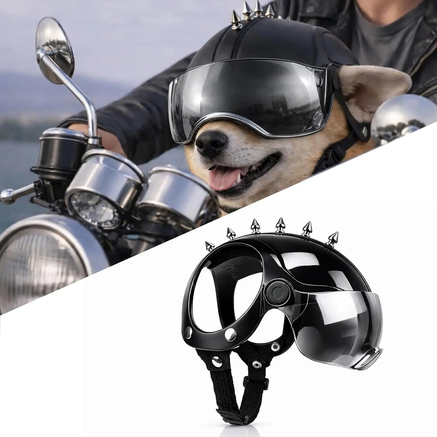 Safety Helmets Dogs Helmet Anti-UV Silver Goggles Ear Holes Adjustable Strap Comfortable Protective Small Animals Driving/Riding
