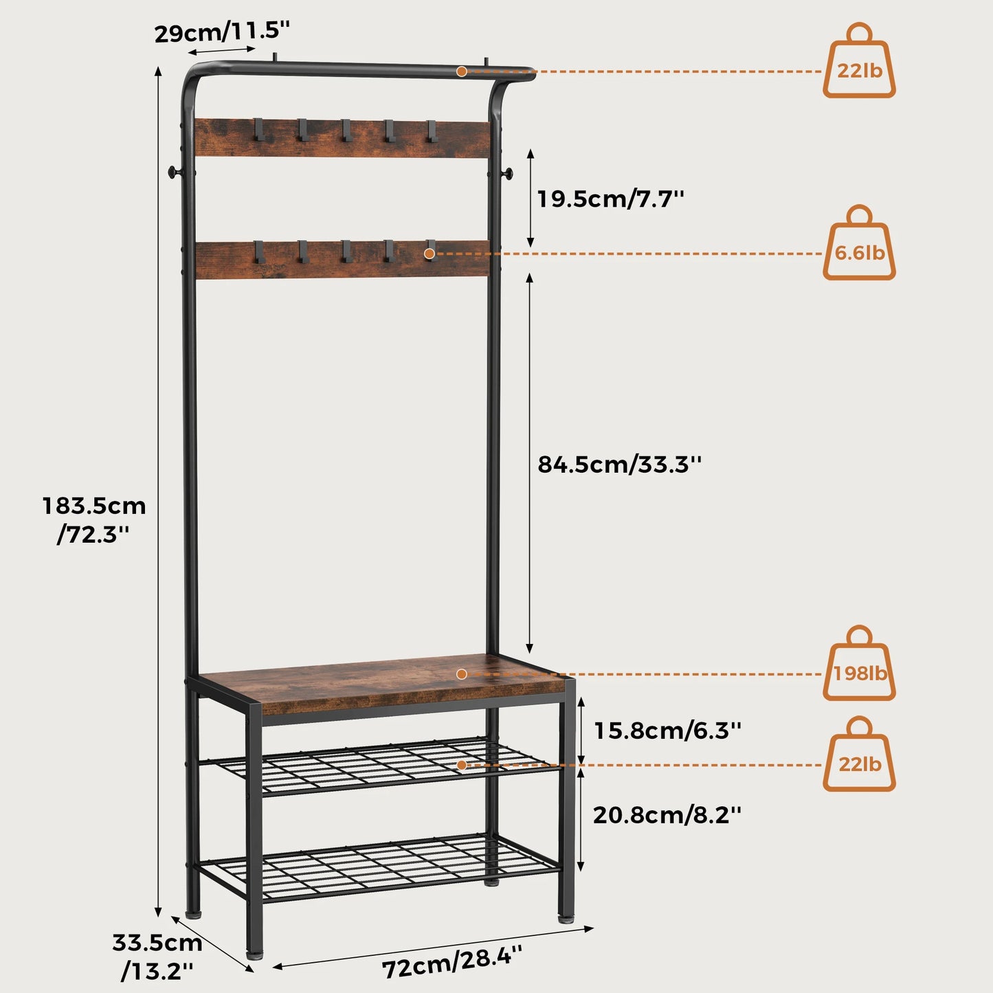 JHK 4in1 Coat Rack With Shoe Bench And Storage Organizer