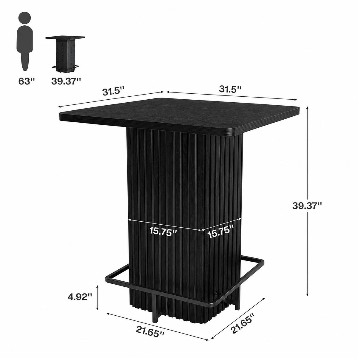 HiMISS Fluted Pedestal Counter Height Bistro Dining Table Metal Footrest