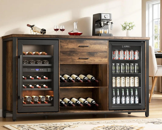 Large Coffee Bar Cabinet with 2 Fridge Space, 70.8" L Farmhouse Wine Cabinet, Wood Buffet Sideboard Table Station,, Customized