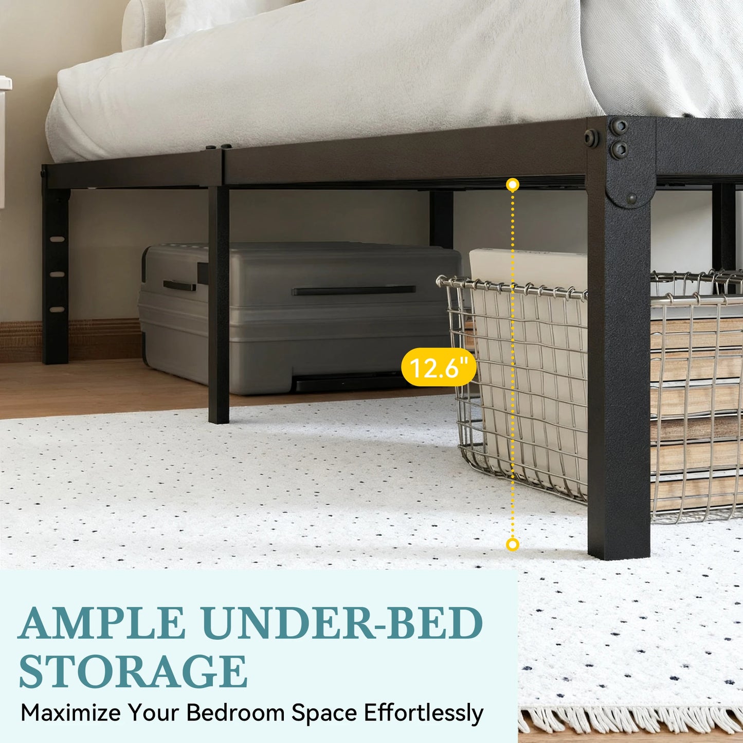 HOOMIC Sturdy Metal Bed Frame Under Bed Storage Easy Assembly