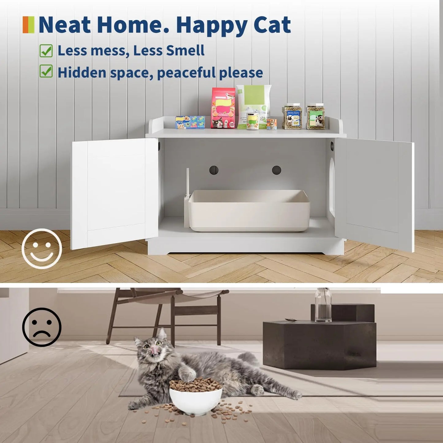 31.5 Inch Wooden Cat Litter Box Enclosure Hidden Litter Box With Barn Door Ventilated Large Pet House Furniture For All Cats