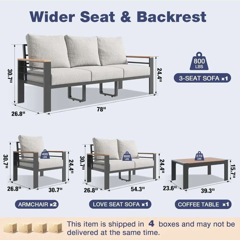 Aluminum Outdoor Patio Furniture Set 7 Seats Sectional with Washable Cushions Coffee Table Waterproof Cover
