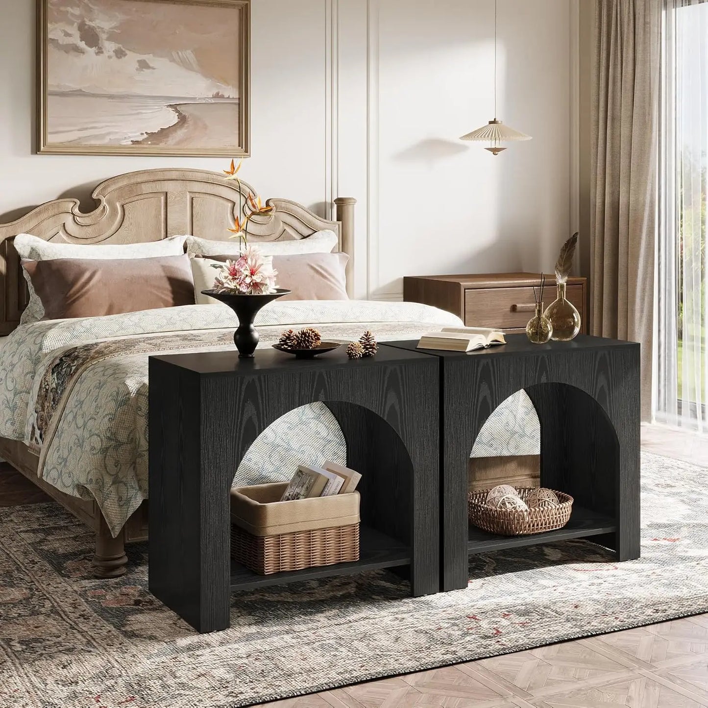 Farmhouse Nightstand With Storage Bedside Table For Bedroom Wooden Metal