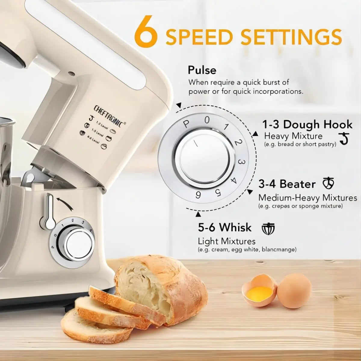 Cheftronic Tilt Head Stand Mixer With Stainless Steel Bowl