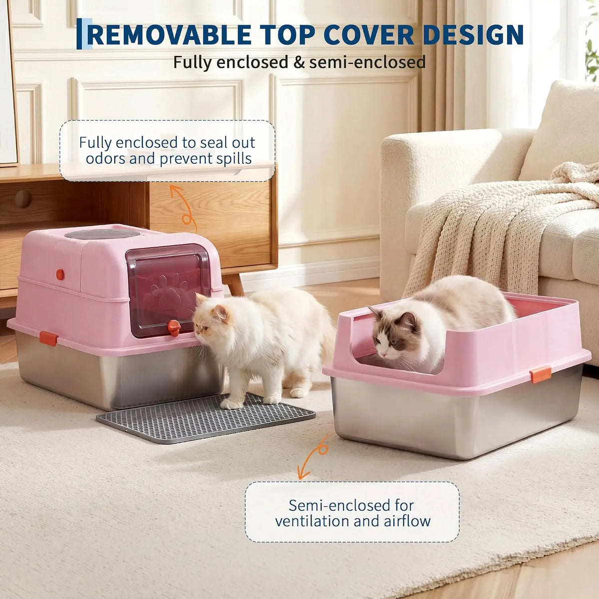 HiMISS Stainless Steel Cat Litter Box With Enclosed Top Entry