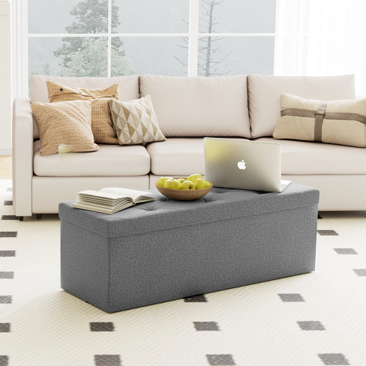 JHK Folding Storage Ottoman Bench Living Room Hidden Footstool Cushioned
