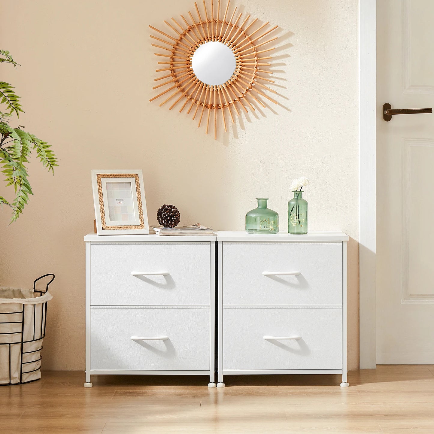 JHK Minimalist Fabric Drawers Living Room Cabinet Set Of 2