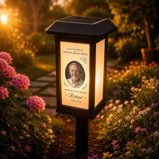 Personalized Memorial Solar Garden Light with Customized Photo Memorial Plaque Memorial Day & Grandparents Day